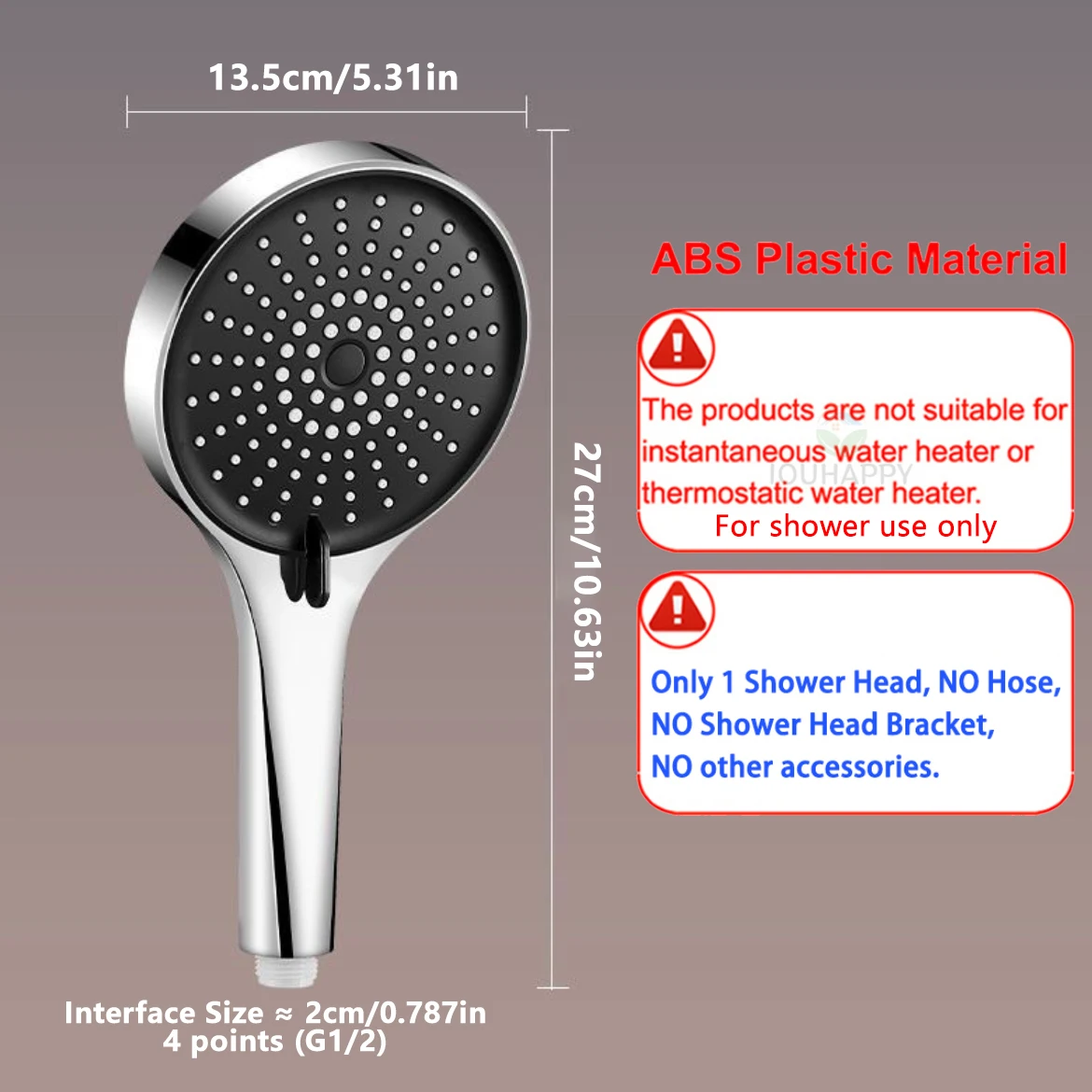 13.5cm Big Panels Shower Head with Adjustable 5 Jet Modes Portable High Pressure Shower Head Spray for Bathroom Accessories view 5