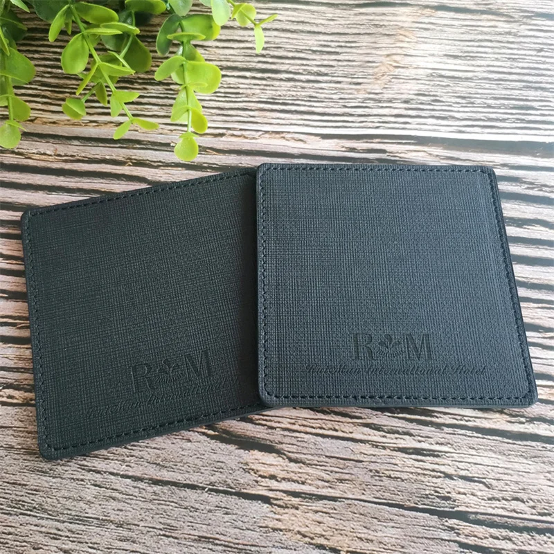 

Custom Embossed Logo Printing Cup Mat Blank PU Leather Coaster for Restaurant WJ01