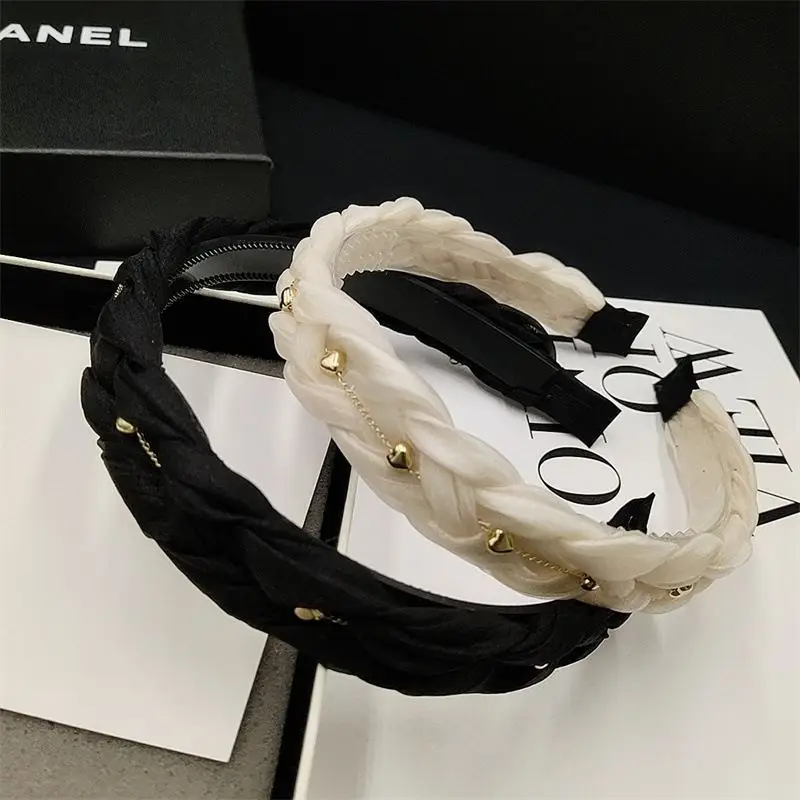 

Black Fried Dough Twists hair hoop women's silk yarn anti-skid belt tooth chain high skull head hoop net red new