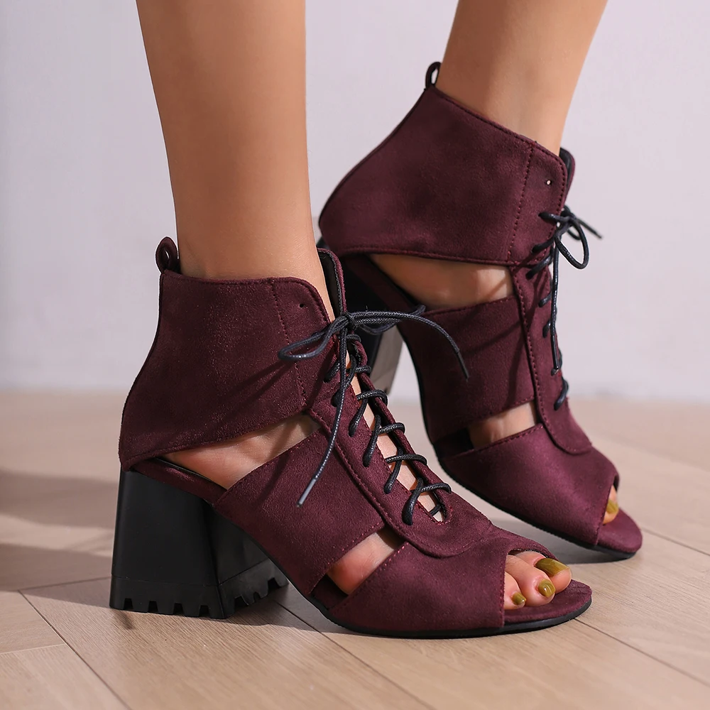 Fashion Peep Toe Ankle Boots For Women Sandals Shoe Sexy Denim High Heels Platform 2023 Summer Ladies Leopard Lace Up Mujer 41 4