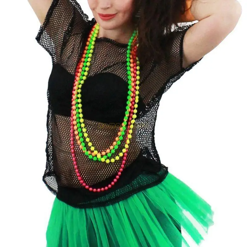 31BF Women Girls 80s Fancy Dress Accessories Fingerless Gloves Beaded Ne