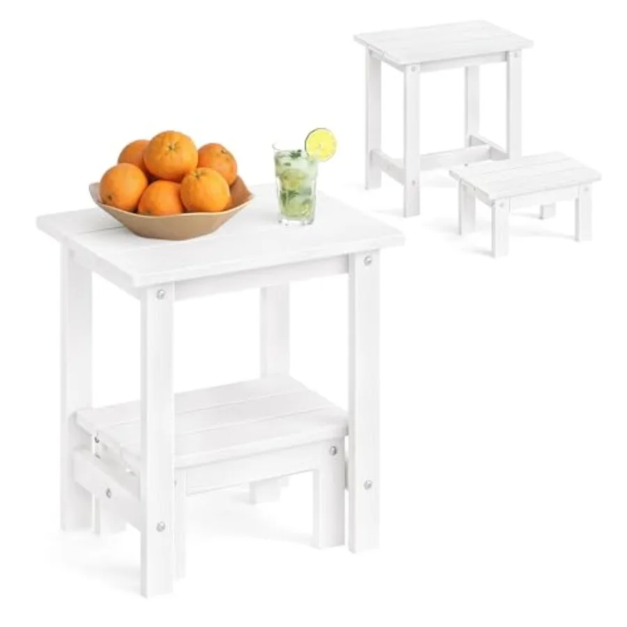 

Уличный приставной столик с 2 ярусами из HDPS, складной, с съемными ножками-табуретками, для патио, террасы, зоны у бассейна, не требующий особого ухода