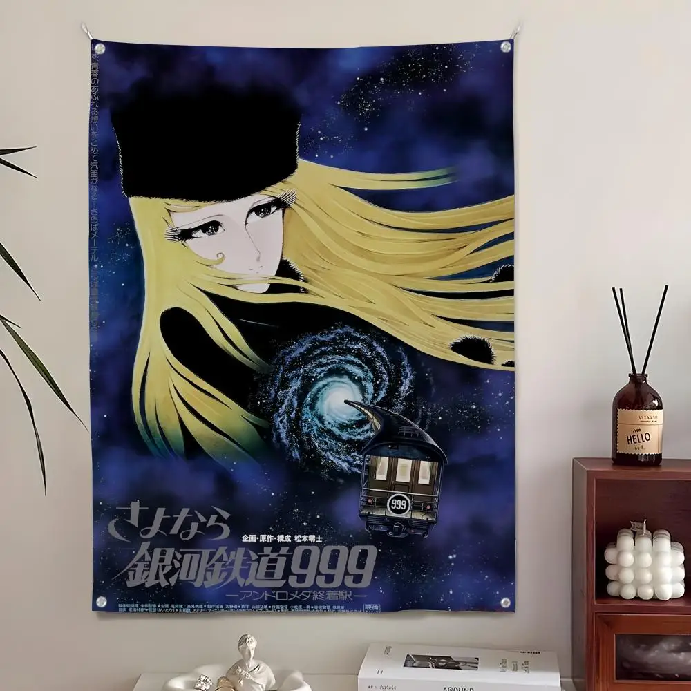 1PC Tapeçaria Retrô Clássica Anime Galaxy Express 999 para Decoração de Parede em Quarto, Sala de Estar, Bar, Jardim e Ambientes Externos
