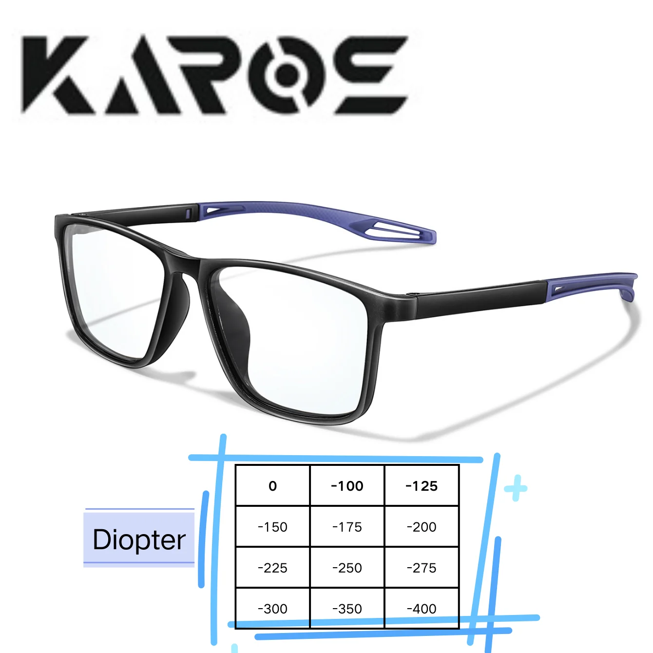 Karos Lesebrille, Blaulichtblockierende Brille, flexibler Rahmen, klare Sicht, Myopie 0 bis -400 Grad, für Computer, Büro, Studium