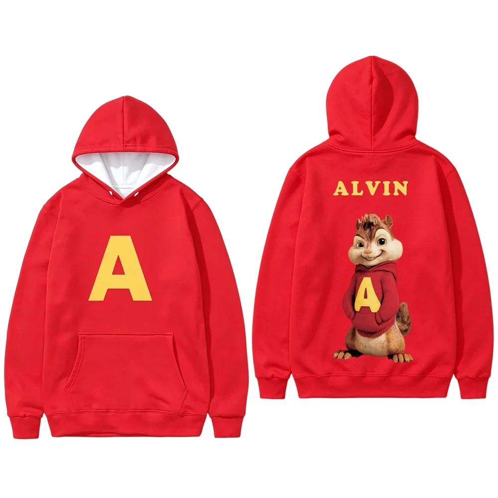 Classic The Chipmunks Alvin Cartoon Letter Graphic Print Men's Pullover Hoodie Unisex Casual Relaxed-Fit Soft Comfy Fall Winter