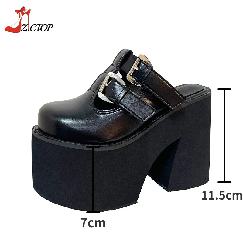 Platform Chunky Heeled Sandals Women Closed Toe Super High Heels Mules Slip On Black Goth Punk Shoes Summer Slippers Big Size 42