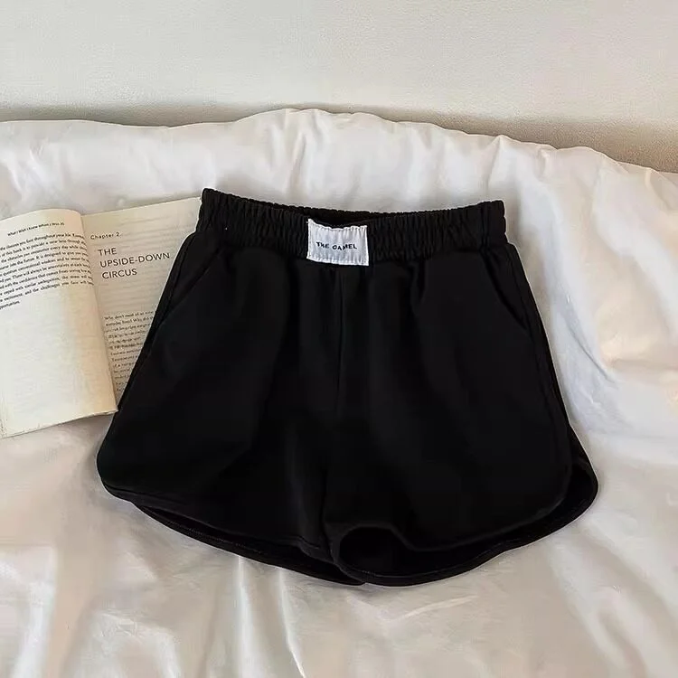 American Style Thin Casual Sports Shorts Women Summer New Elastic Waist Slim Wide Leg Three-quarter Length Hot Trendy Pants