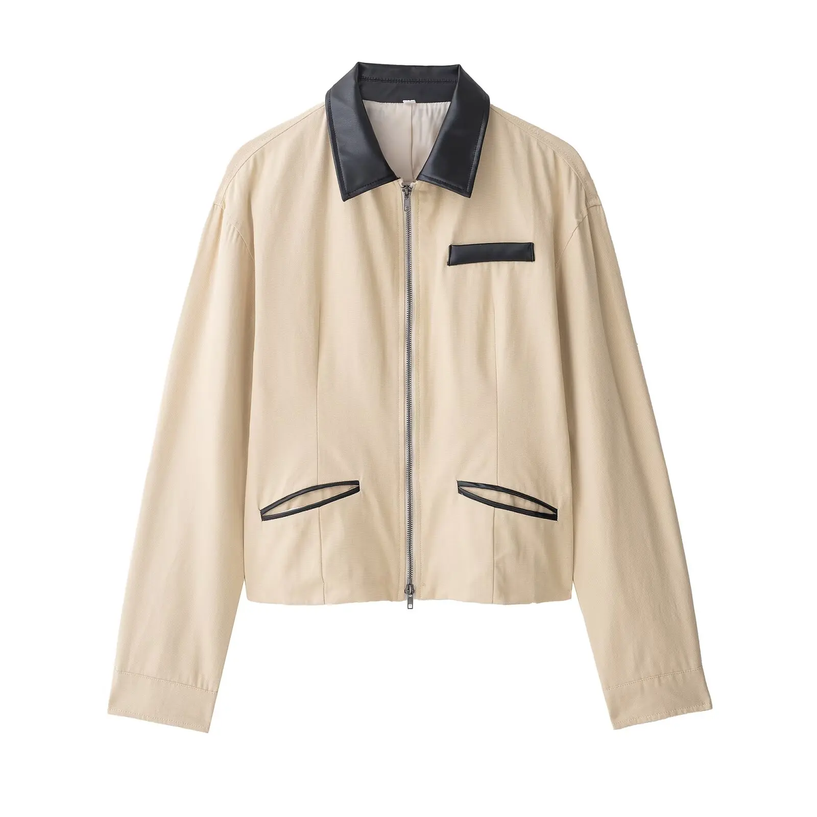 

Элегантный лоскутный топ для женщин, отложной воротник, длинный рукав, двойной слайдер, куртка на молнии, лето 2024, женская верхняя одежда для поездок на работу