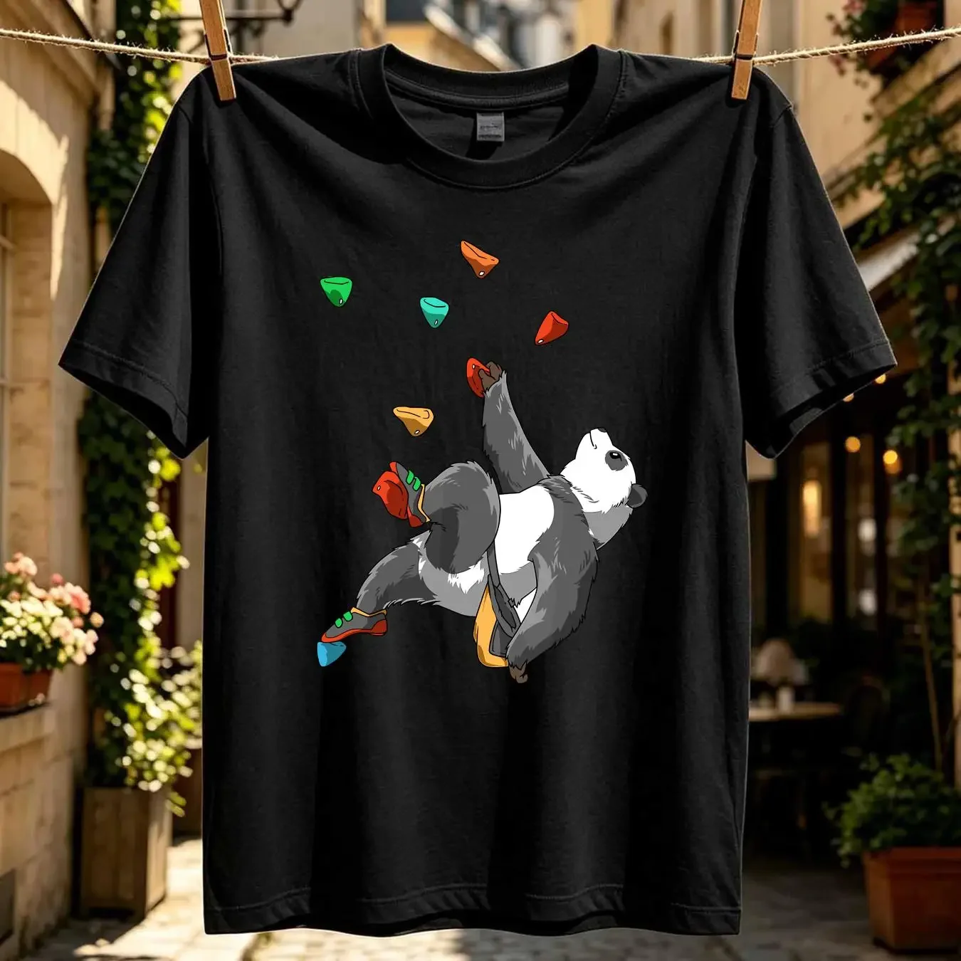 washed T Shirt Panda Bouldering and Rock Climbing  vintage Washed streetwear Breathable Stylish Stretched Slightly Versatile