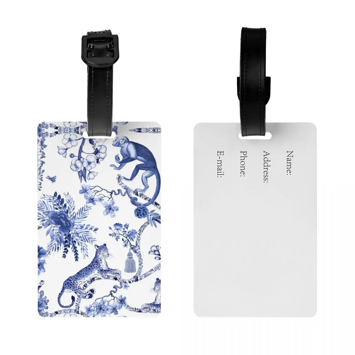 Custom Playful Menagerie Blue And White Chinoiseire Pattern Luggage Tag Custom Porcelain Baggage Tags Privacy Cover Name ID Card