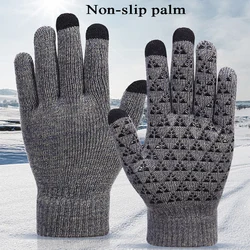 Winter Thicken Knitted Gloves Outdoor Thermal Windproof Driving Mittens Anti Slip Touchscreen Wrist Gloves Men Fishing Mittens