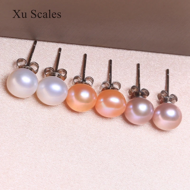 Natural Fresh Water Flat Round Bright Pearl Earrings s925 Sterling Silver Fashion Temperament  All-match Jewelry For Women