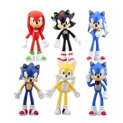 6pcs Set 10cm Cute Sonic PVC Character Toy  Hedgehog Shadow  Tail Figure Model Dolls Children Animal Toy Birthday Gift