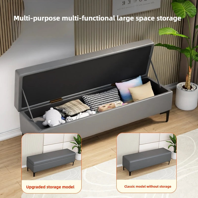 Solid Wood Entryway Bench, Waterproof & Stain-Resistant Storage Ottoman, Modern Slim Stool, Multifunctional Bedroom Seat