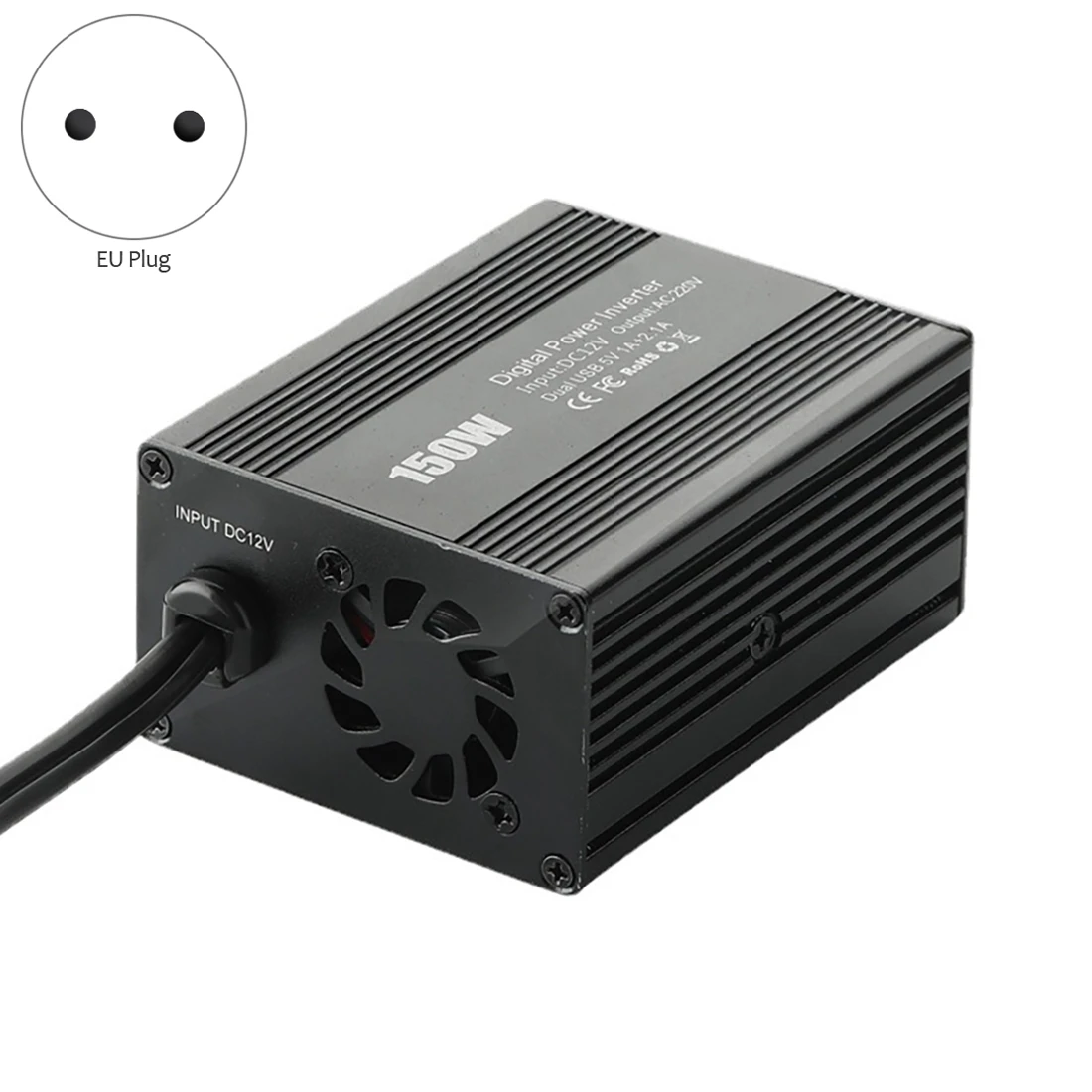 150W Przetwornica napięcia DC12V na AC220V Rozgałęźnik podwójnego USB Szybkie ładowanie Przetwornica samochodowa Czarna wtyczka EU