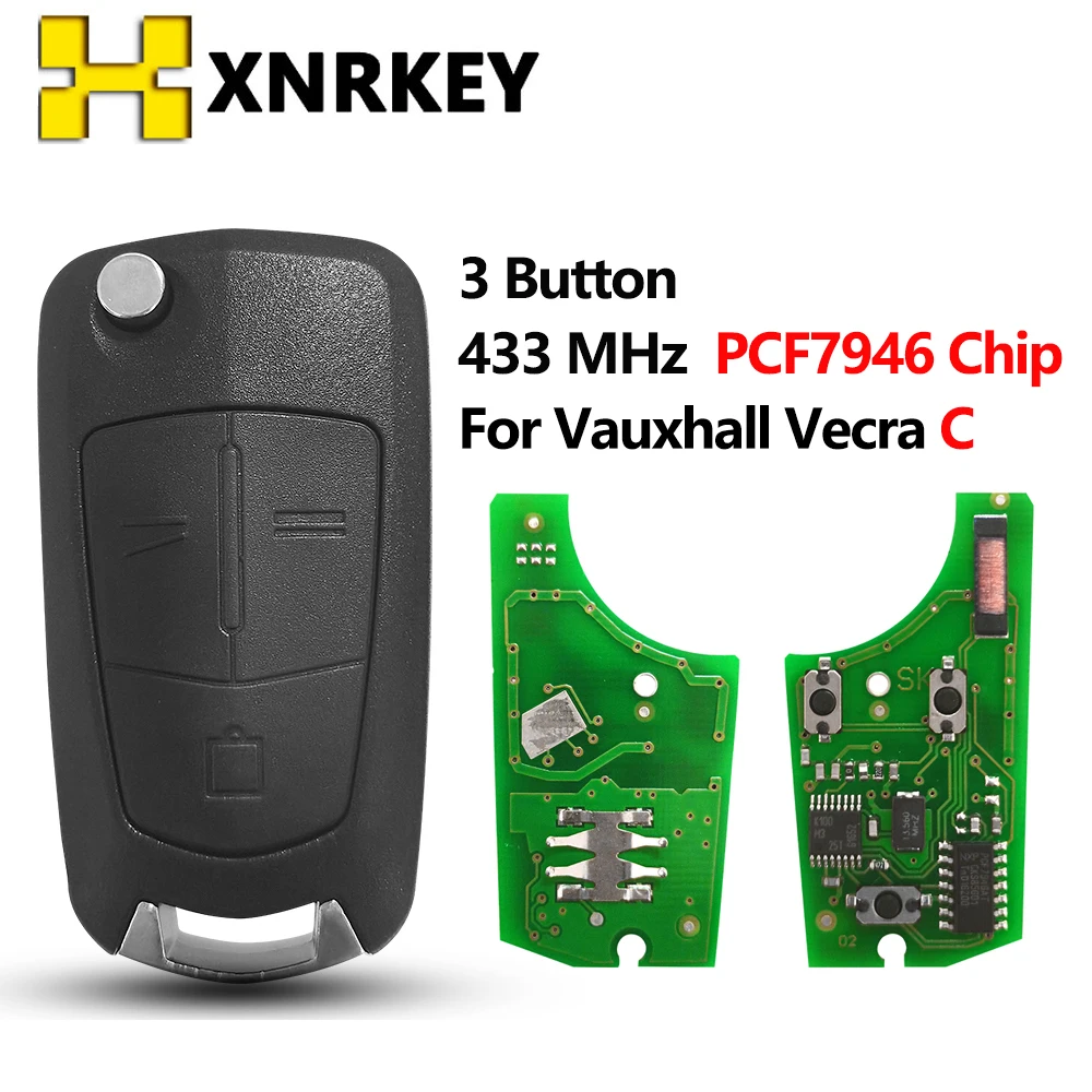 

XNRKEY Folding Remote Car Cover Key for Opel Vauxhall Vectra C 2006 - 2008 Signium 433MHZ PCF7946 Chip