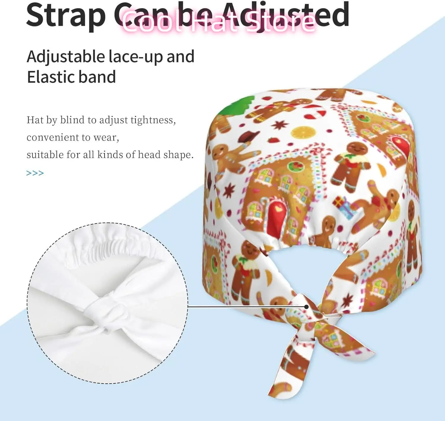 Topi Kerja Pria Gingerbread Topi Scrub dengan Pita Penahan Keringat Topi Perawat Wanita Uniseks Dapat Disesuaikan