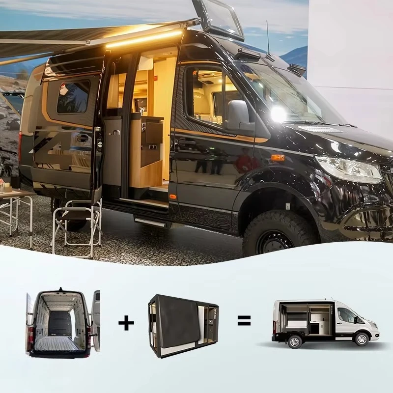 Mobile furgone camper multifunzionale con cucina scorrevole e letto sul tetto