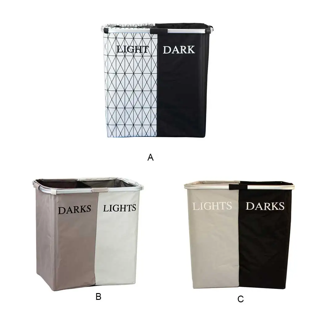 Dorm Laundry Basket Dual Color 2 Slots Dirty Clothes Hamper Oxford Cloth Breathable Organizer Washing Pouch  Black White