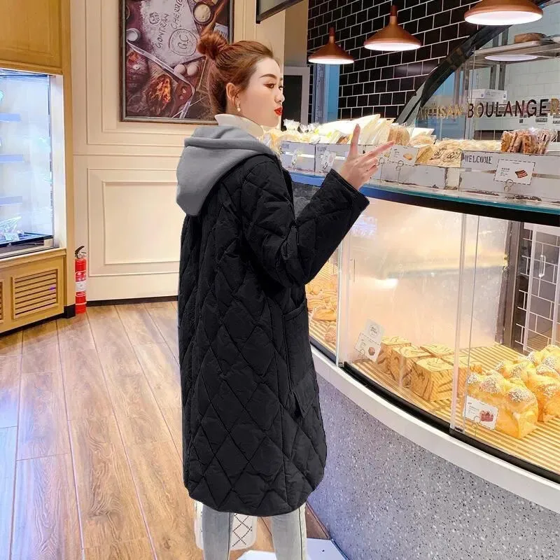 Ln The Winter 2026 The New Women's Plus-size Coat Padded Long With Lattice Jacket Loose Female Casual Fashion Hooded Overwear