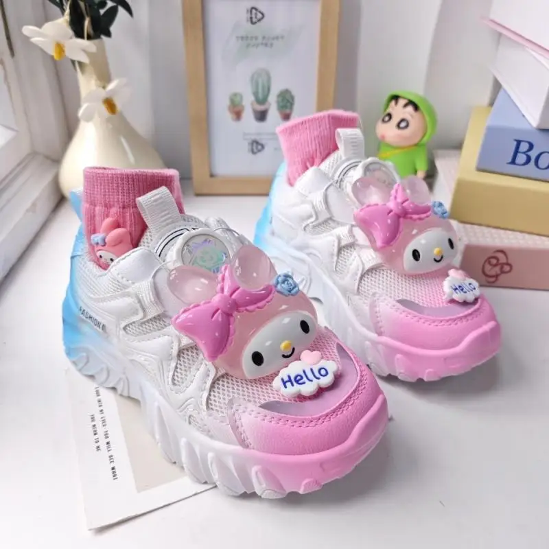 Sanrio Girl Luminous Casual Shoes Spring Autumn Cartoon Velvet Thicken Keep Warm Child Sneakers Cinnamoroll Kawaii Running Shoes