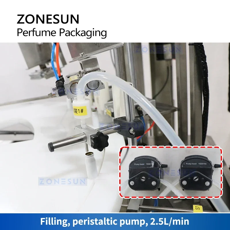 ZONESUN Tappatrice automatica per riempimento bottiglie di profumo Attrezzatura per imballaggio personalizzata Star Wheel Alimentatore per ciotole vibranti ZS-AFC21