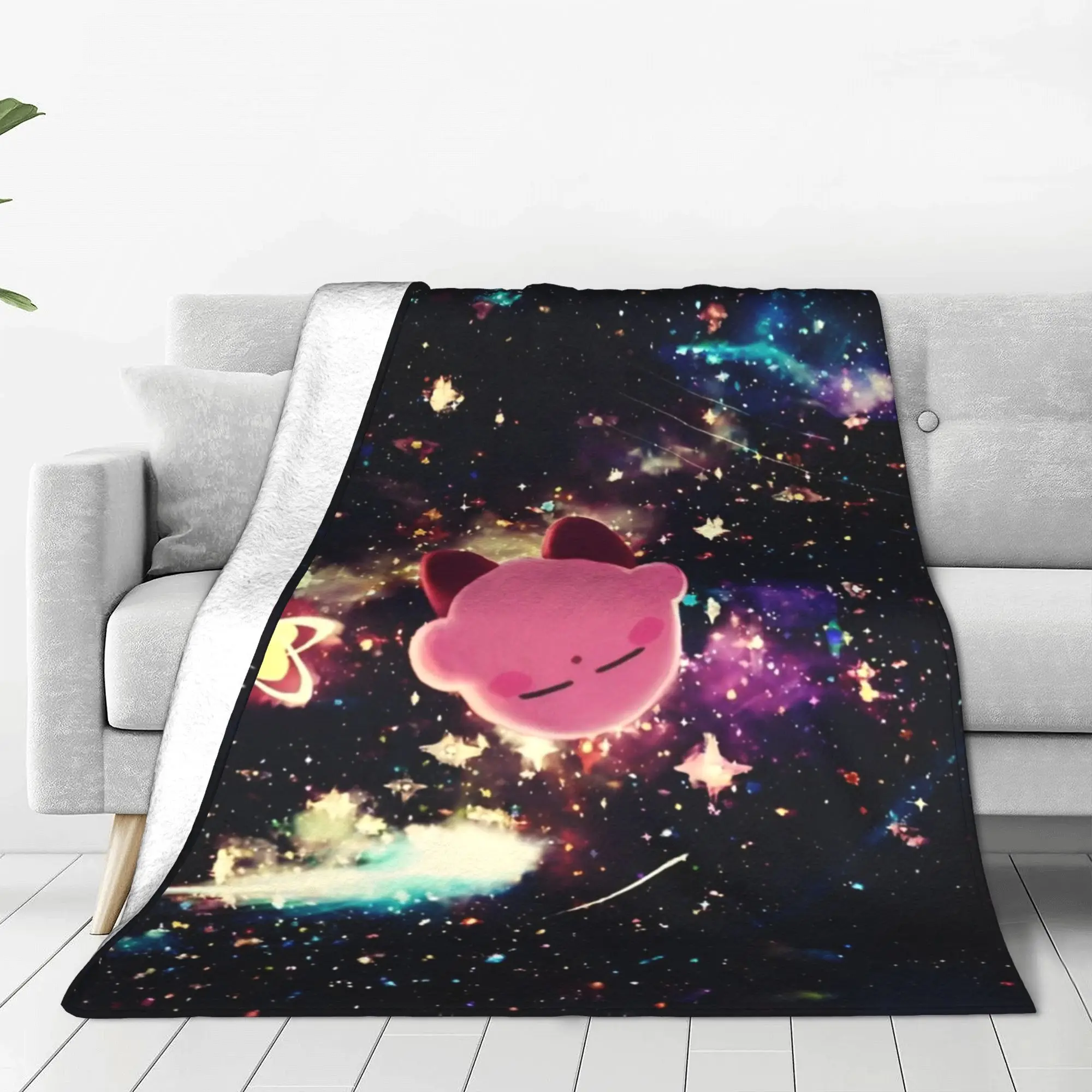 Cute Kawaii K-irby Flannel Blanket Cartoon Awesome Throw Blanket for Home 200x150cm Bedspread