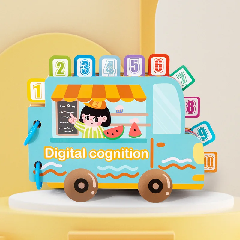Digital Cognition Busy Book Ice Cream Truck Shaped Quiet Book Reusable Stickers Peel-and-Stick Educational Toy