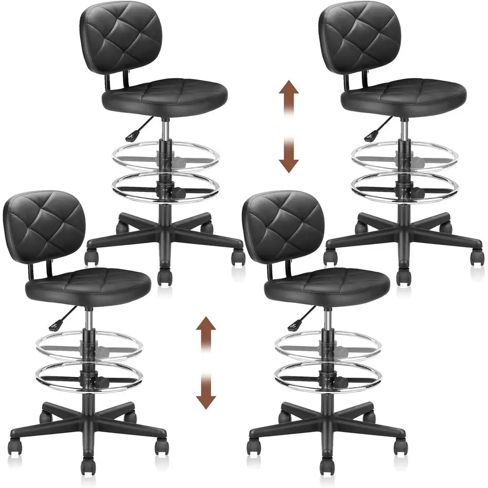 Ergonomischer Zeichenstuhl aus Leder mit gepolstertem Sitz, höhenverstellbar, 360° drehbar ° Drehgelenk, 4er-Pack, Schwarz