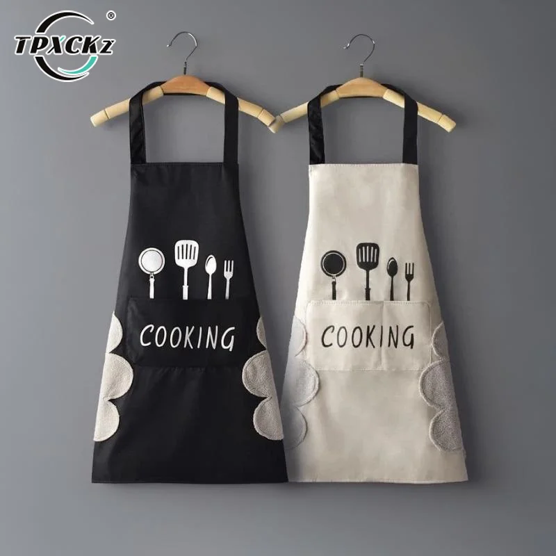 SL Waterproof Oil-Proof Kitchen Apron With Hand Towel, Stylish Couple Design Home Cooking Baking