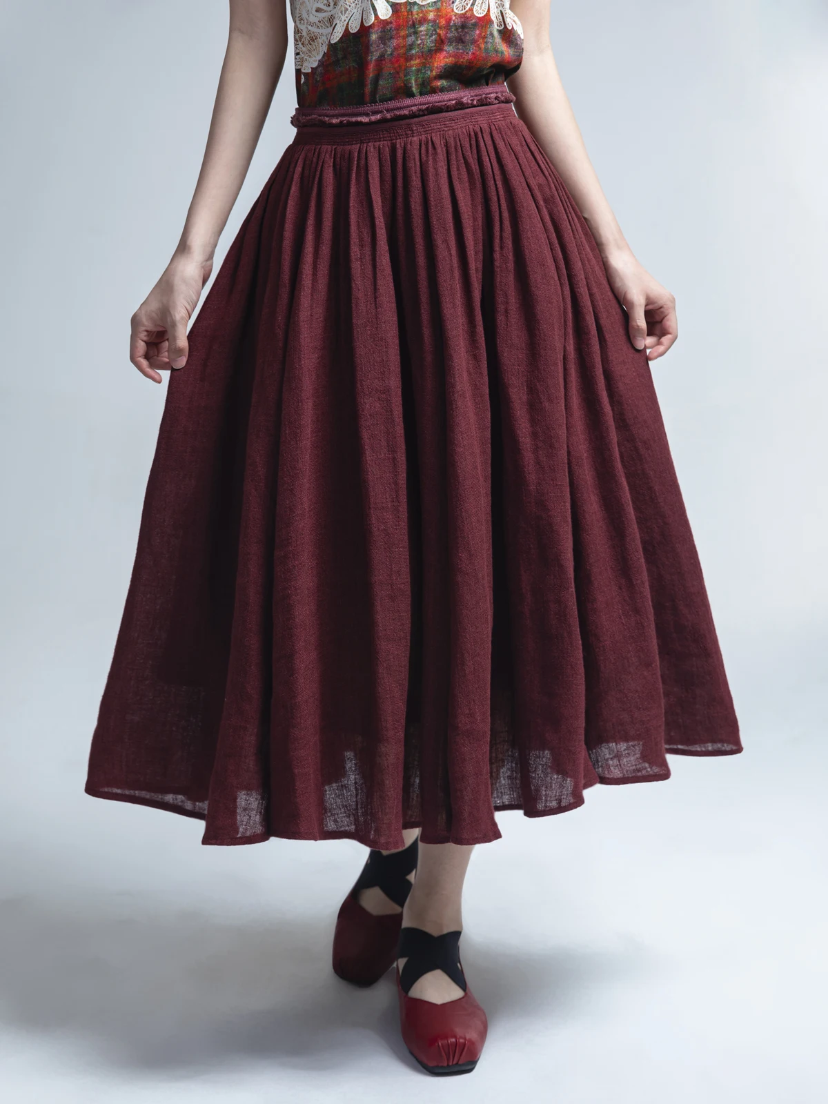 

Классическая плиссированная юбка-солнце Ele из льна, универсальная, простая, длинная, подходит для всех возрастов