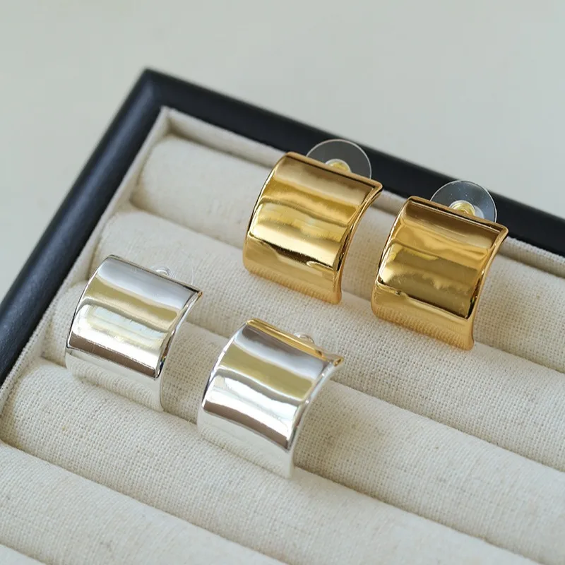 Brass With 18K Gold Arch Square Earring Women  Jewelry Punk Designer Club Cocktail  Party Boho Japan Korean