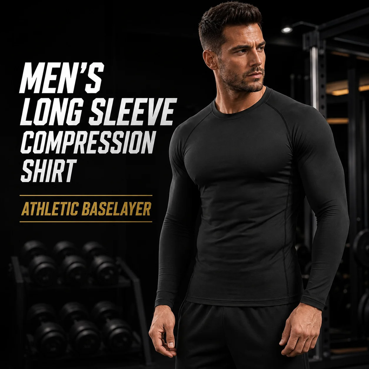 Herren Langarm-Kompressionsshirt Schnelltrocknend Dehnbar Athletisches Baselayer-Oberteil mit Rundhalsausschnitt für Fitness, Training und Sport