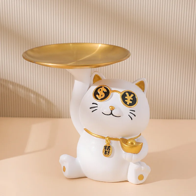 

Lucky Cat Tray Key Storage Ornament, Fortune Home Decor Craft, Entryway Living Room Housewarming Opening Gift home decor