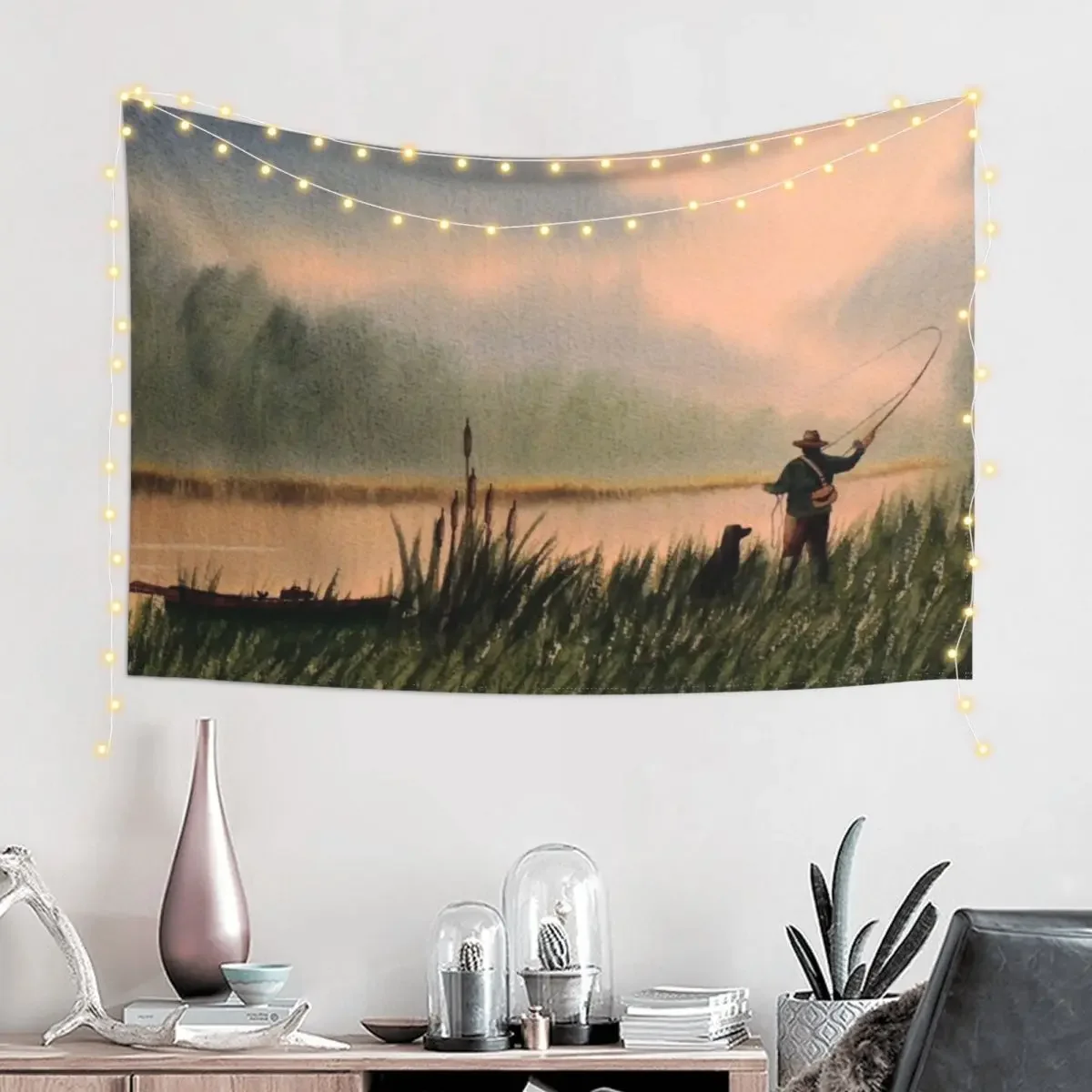 The Fly Fisherman With His Loyal Friend Tapestry Room Decorations Aesthetic Aesthetic Room Decor Wall Coverings Tapestry