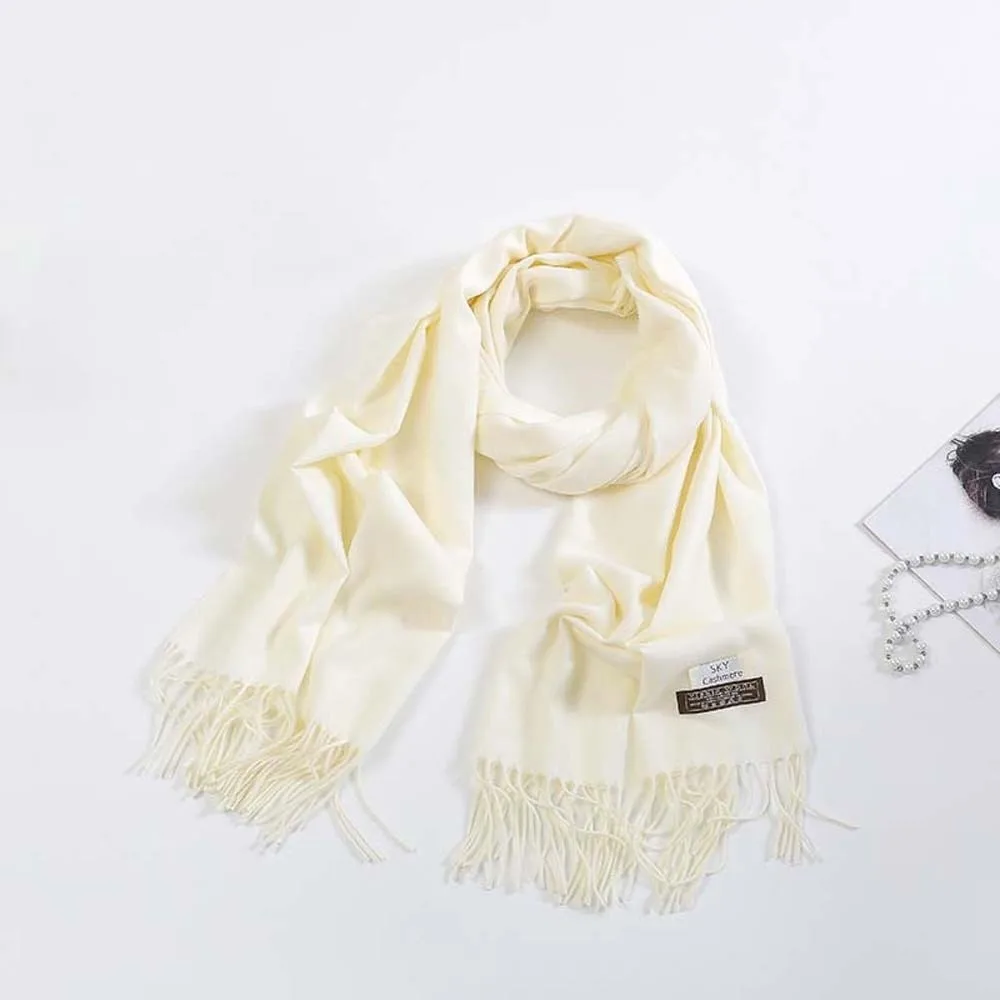 

Large Polyester Classic Wool Scarf Soft Windproof Solid Color Shawl Korean Style Warmer Long Neckscarf with Tassel Women