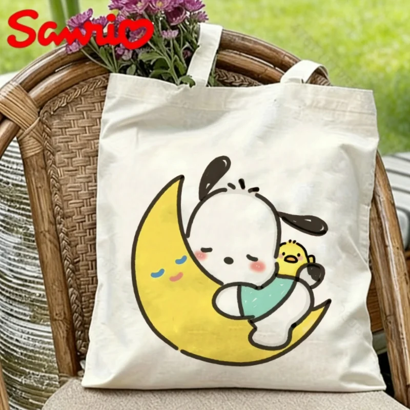 

1ppc Kawaii Sanrio Pochacco Sleeping on Moon with Chick Print Eco-friendly Canvas Shoulder Bag
