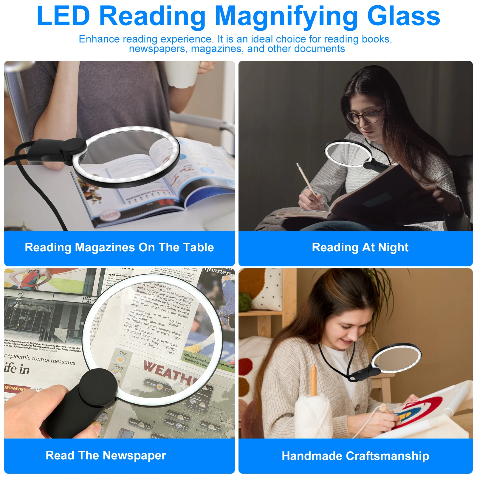 Imagem -03 - Mãos Livres Lupa 5x Dimmable Pescoço Desgaste Lupa 24 Luz Led Ultra Brilhante Usb Portátil para Idosos