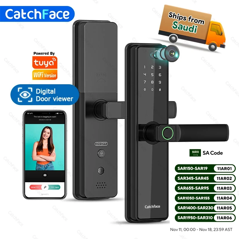 Saudi Upgraded Version TUYA Wifi Camera photo-Taking Electronic Smart Digit Door Lock Fingerprint Door Security Viewer