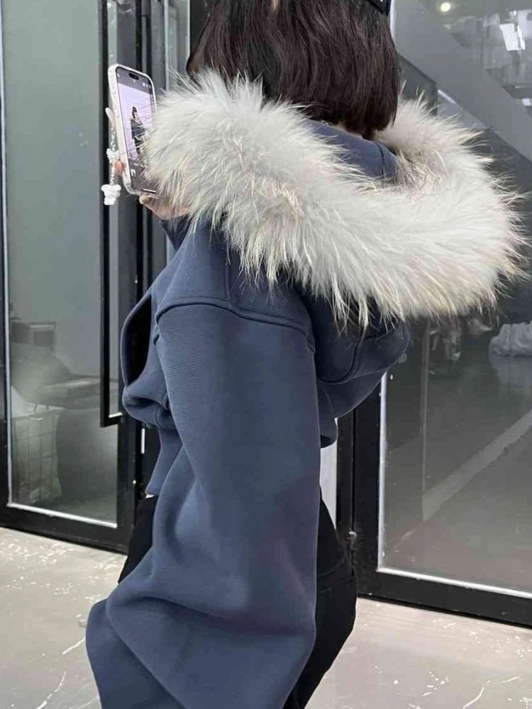 Chaqueta con capucha de manga larga Harajuku Vintage americano para mujer, abrigo informal de piel sintética de Color puro, ropa de calle con cremallera, otoño 2025