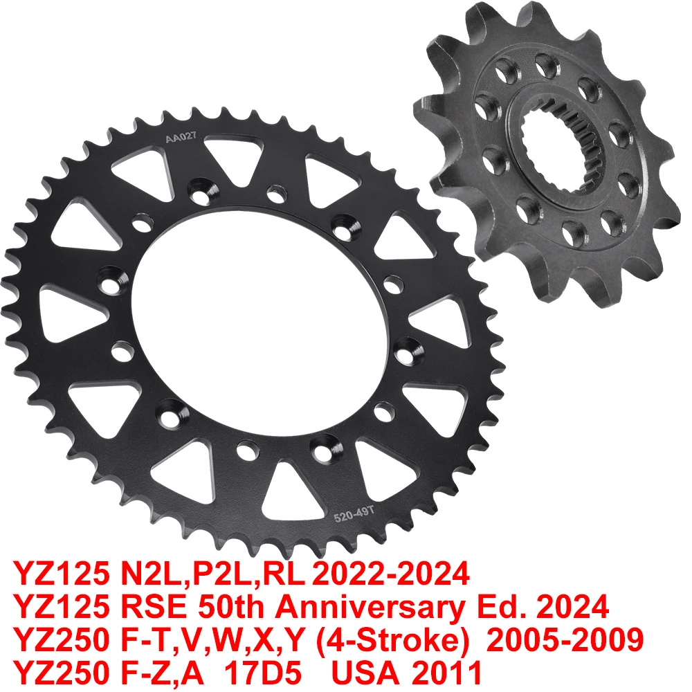 

520 13T 49T Motorcycle Front Rear Sprocket for Yamaha YZ125 2020-2024 YZ250 2005-2009 2011 YZ 125 YZ 250