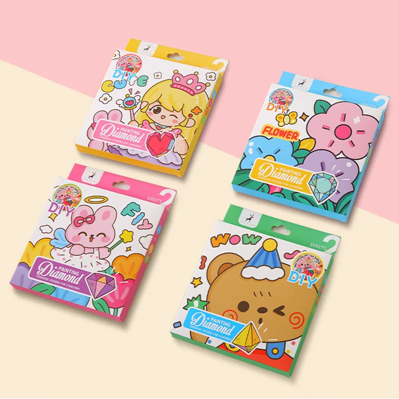 Ensemble de dessin en strass, Puzzle de dessin animé, autocollant en diamant, paquet de matériel, jouets amusants pour enfants de la maternelle, pour garçons et filles, DIY bricolage