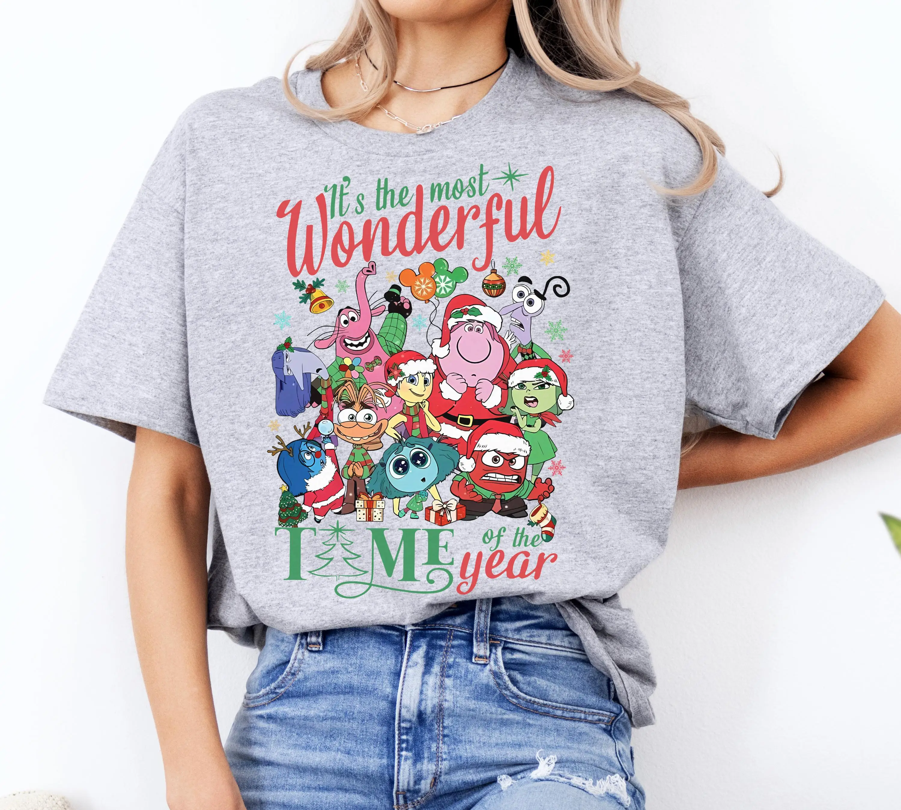 

Miniso Inside Out It's The Most Wonderful Time of The Year Рождественская мужская и женская футболка Inside Out Рождественская футболка с коротким рукавом