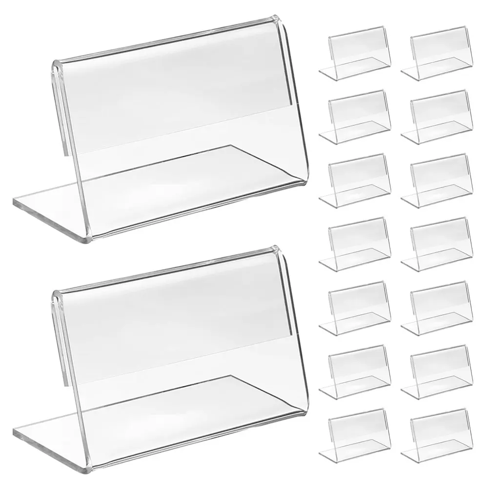 

L-Shaped Acrylic Display Stand for Price Tags Labels Stationery Jewelry Bag Holder Transparent Clear Organizer Rack File Tag