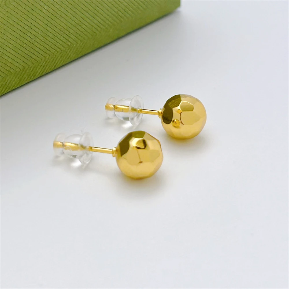 Gold Color Stud Earrings for Women 8mm Buddha Beaded Earing Brincos Femme New Fashion Jewelry Accessories Party Gifts Bijoux