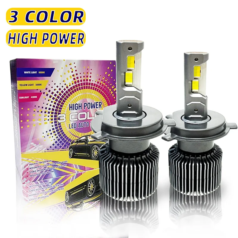 Car Tricolor 3Color LED Headlight turbo fan H1 H4 H7 H11 HB3 HB4 3000K 4300K 6000K Yellow White Flash Strobe LED Bulbs car DRL