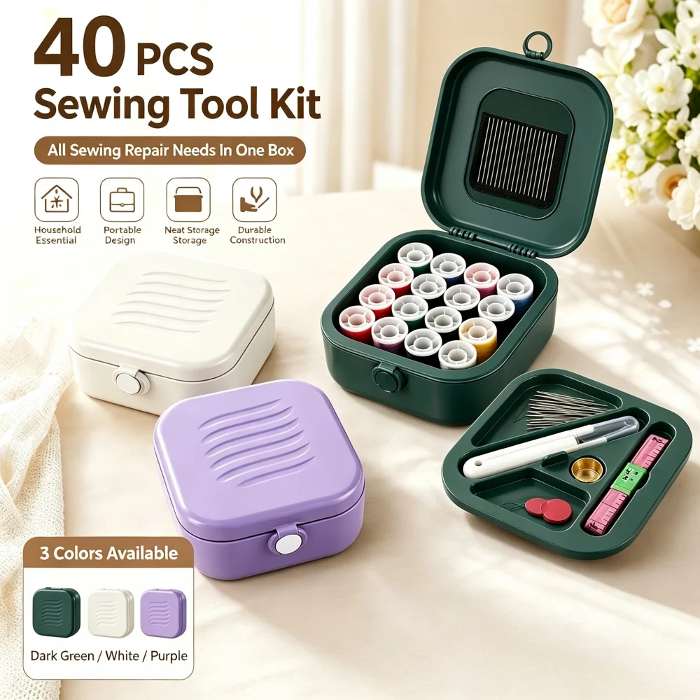 40PCS High-Quality Magnetic Needle and Thread Box for Home Use Slotted Secure Storage Portable Practical Dorm Home Mending Set