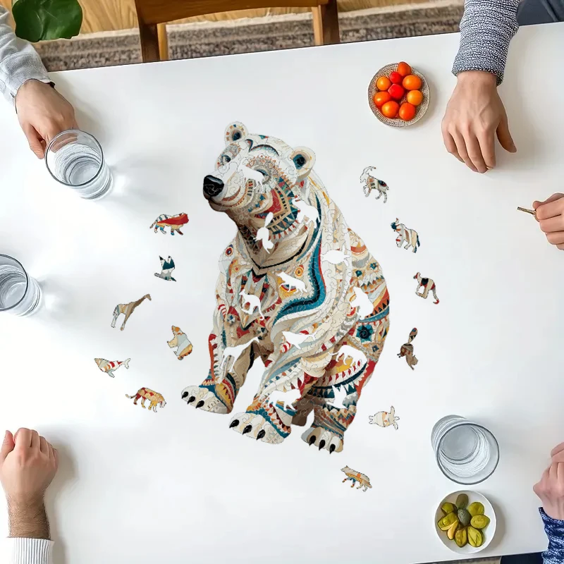 Puzzles en bois d'ours polaire pour adultes et adolescents, puzzle en bois naturel en forme d'animal, meilleur cadeau de Noël et jeux familiaux Puz magique