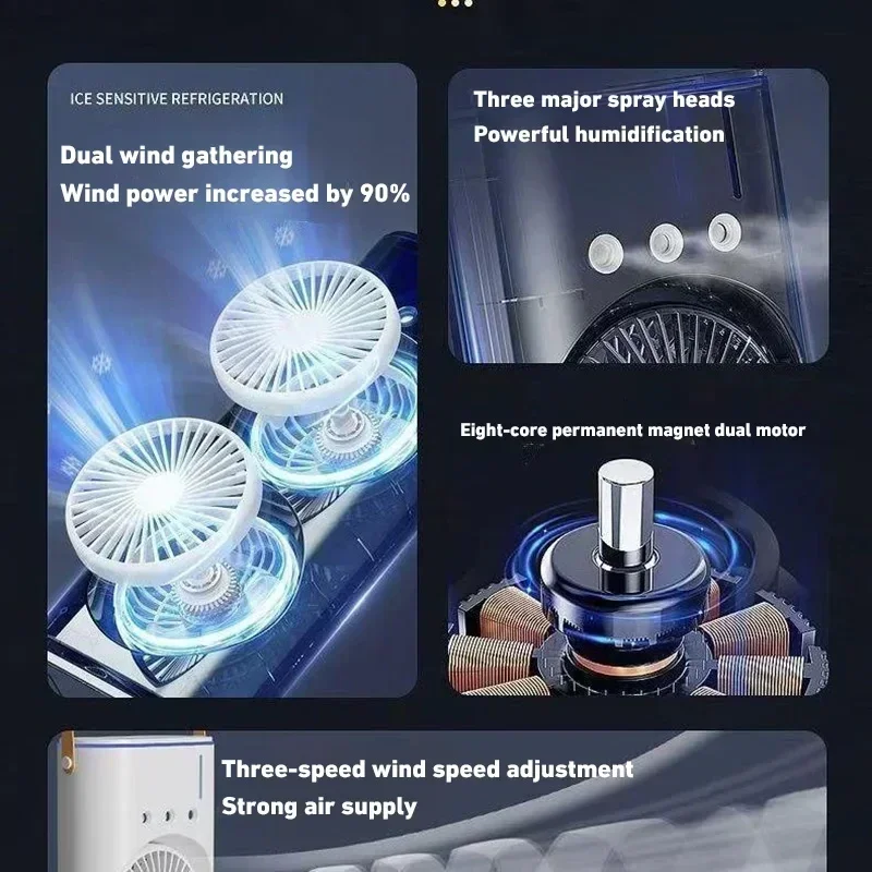 Xiaomi Double-Headed Spray Air Conditioner Fan 3 Speeds Rechargeable USB Desk Air Cooler Night Light Remote For Office Home New