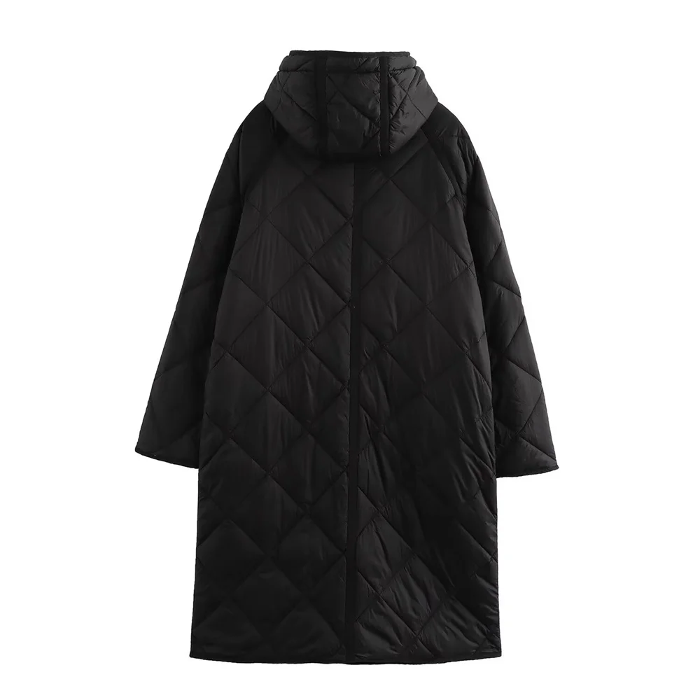 Inverno nuove donne abbigliamento moda senso di fascia alta semplice versione lunga giacca in cotone con cappuccio decorazione monopetto